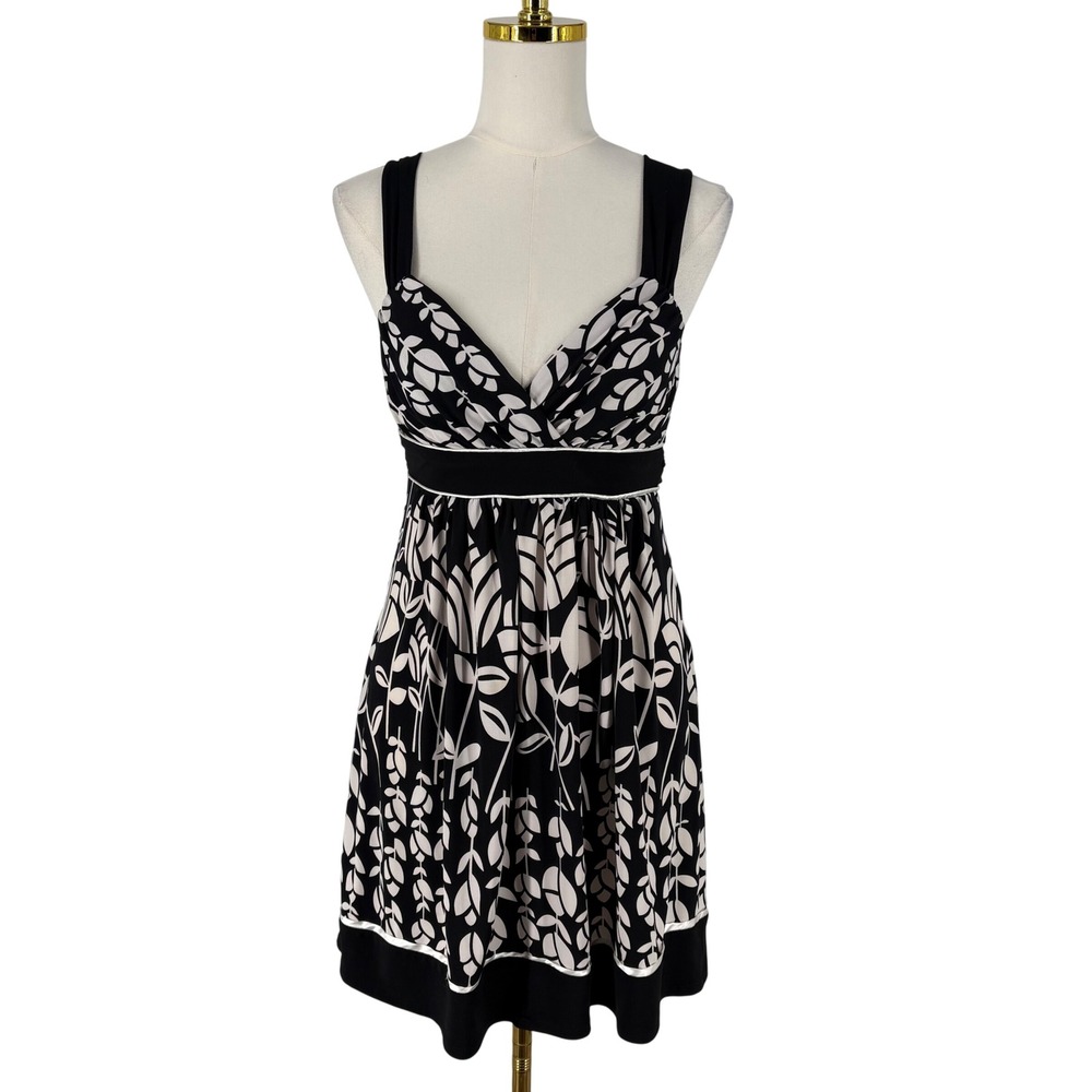 Y2K Rampage Womens Babydoll Leaf Print Empire Waist V-Neck Tie Back Dress Size M